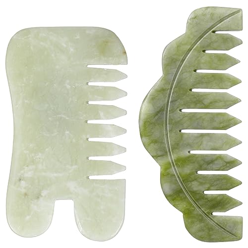 Geiserailie 2 Pcs Jade Combs Esthetician Supplies Massage Stone Hair Gua Sha Scraping Scalp Comb Facial Massage Tool Handheld Head Tools Head Caring Therapy for Women(Chic Style) - Image 1