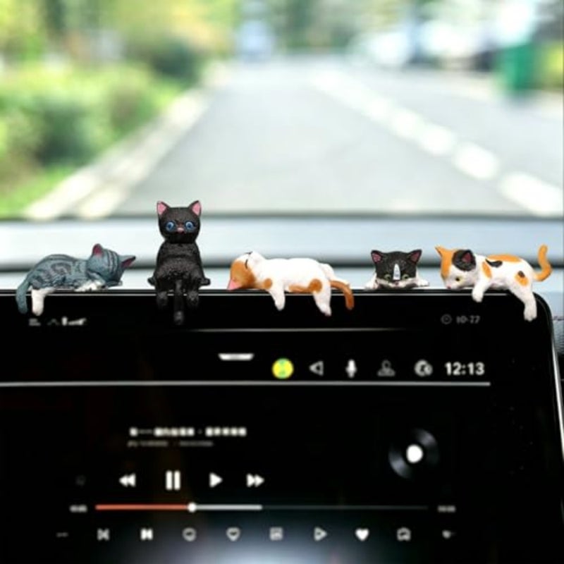 5 Pcs Cute Cat Car Interior Accessories Dashboard Decorations Funny Mini Resin Cat Figurines Rear View Mirror Ornament for Car Desk Decorations Decor Home Garden - Image 1