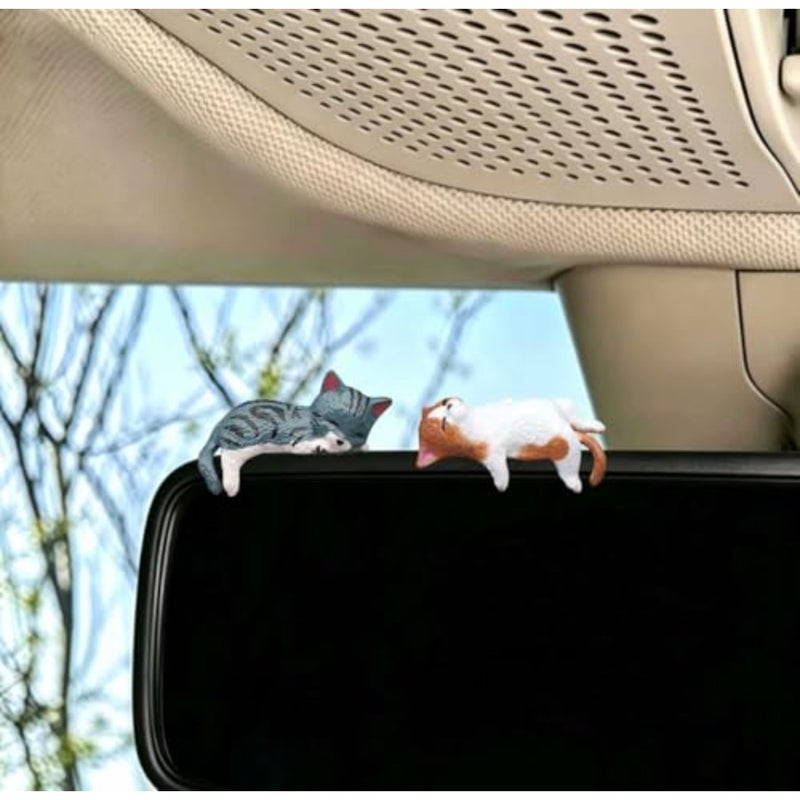5 Pcs Cute Cat Car Interior Accessories Dashboard Decorations Funny Mini Resin Cat Figurines Rear View Mirror Ornament for Car Desk Decorations Decor Home Garden - Image 2