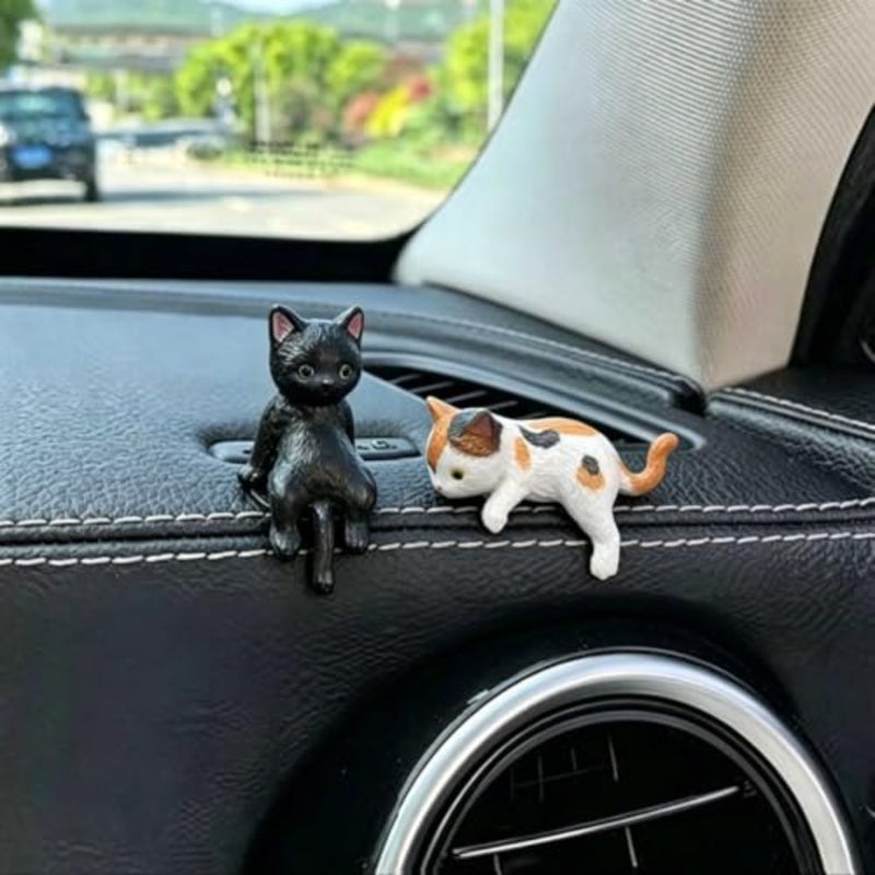 5 Pcs Cute Cat Car Interior Accessories Dashboard Decorations Funny Mini Resin Cat Figurines Rear View Mirror Ornament for Car Desk Decorations Decor Home Garden - Image 5
