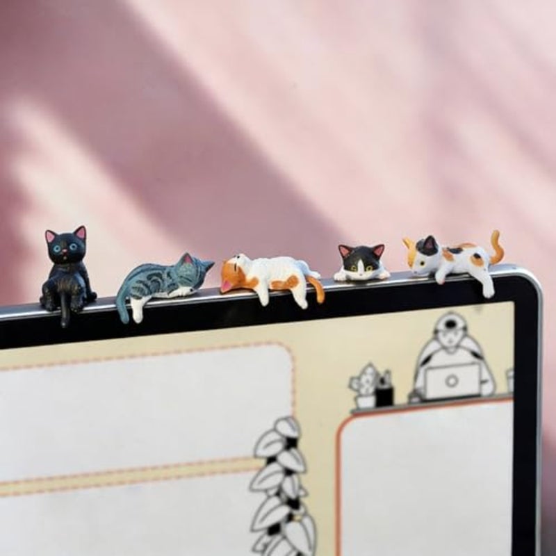 5 Pcs Cute Cat Car Interior Accessories Dashboard Decorations Funny Mini Resin Cat Figurines Rear View Mirror Ornament for Car Desk Decorations Decor Home Garden - Image 4