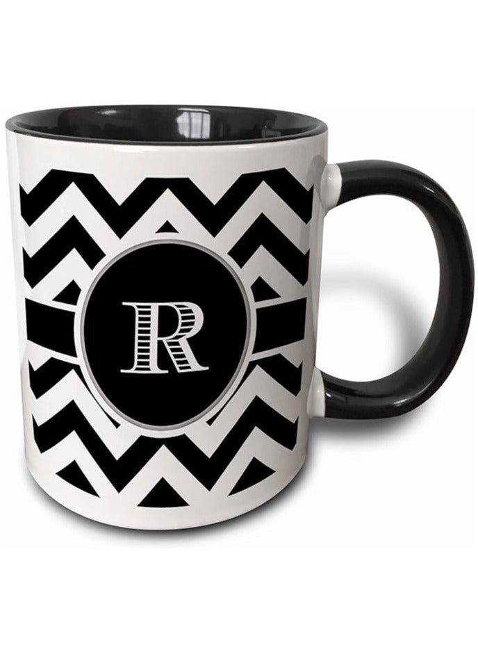 جفتشيوس "الأسود والأبيض مع شيفرون مونوجرام بالحرف R - كوب سيراميك سعة 11 أونصة، أبيض"