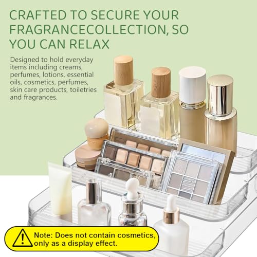 MAYCREATE® Perfume Display, 3 Tier Clear Acrylic Riser Shelf for Perfume with Fences, Cupcake, Gemstones, Curio, Anime Figurines, Skin Care Products for Organization and Decor - Image 3