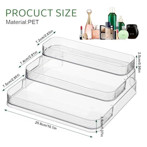 MAYCREATE® Perfume Display, 3 Tier Clear Acrylic Riser Shelf for Perfume with Fences, Cupcake, Gemstones, Curio, Anime Figurines, Skin Care Products for Organization and Decor - Image 2