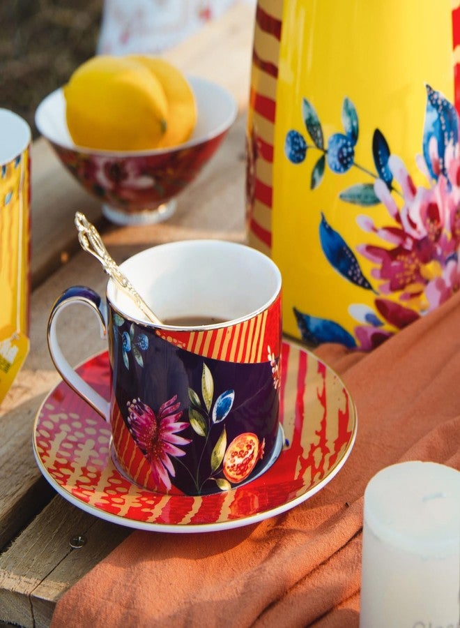 IZZHAAR Premium Tea Cup and Saucer Set of 2, Handcrafted Durable Fine Bone China Tea & Coffee Mugs: Royal Tea Cups with Glossy Finish (2 Cups, 2 Saucers, 200 ML Each) - Image 2