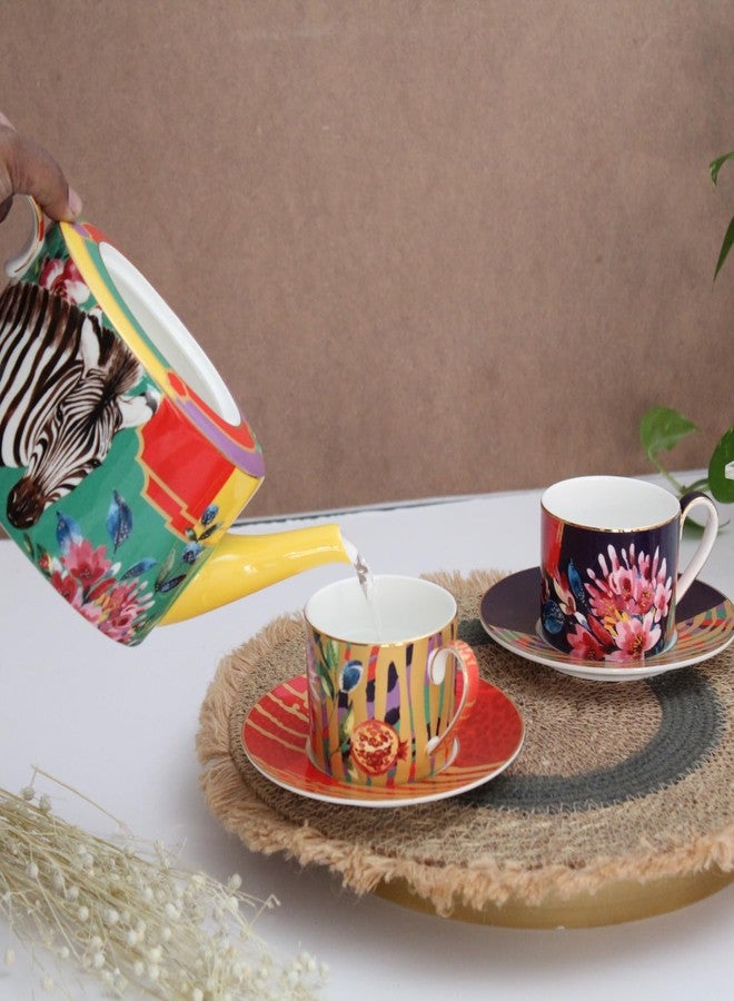 IZZHAAR Premium Tea Cup and Saucer Set of 2, Handcrafted Durable Fine Bone China Tea & Coffee Mugs: Royal Tea Cups with Glossy Finish (2 Cups, 2 Saucers, 200 ML Each) - Image 3