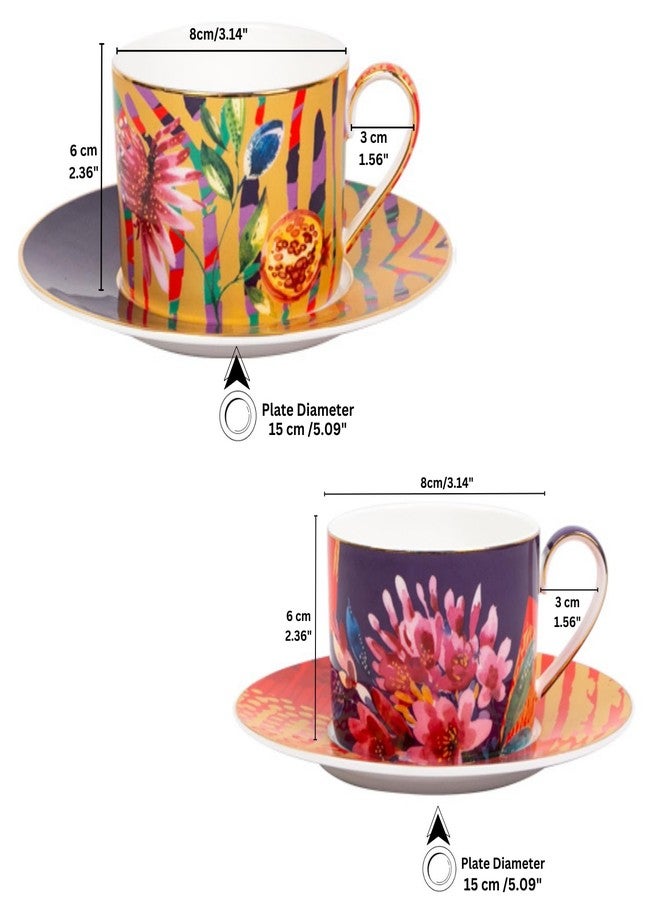IZZHAAR Premium Tea Cup and Saucer Set of 2, Handcrafted Durable Fine Bone China Tea & Coffee Mugs: Royal Tea Cups with Glossy Finish (2 Cups, 2 Saucers, 200 ML Each) - Image 4