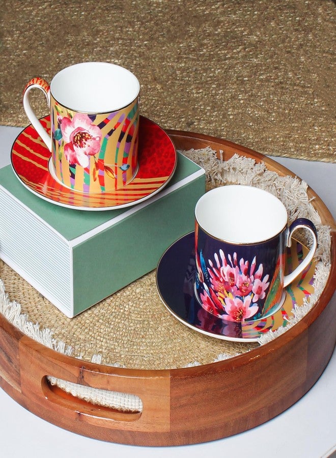 IZZHAAR Premium Tea Cup and Saucer Set of 2, Handcrafted Durable Fine Bone China Tea & Coffee Mugs: Royal Tea Cups with Glossy Finish (2 Cups, 2 Saucers, 200 ML Each) - Image 1