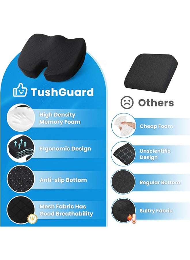 TushGuard Office/Car Seat Cushion, Non-Slip Sciatica & Back Coccyx Tailbone Pain Relief Chair Pad, Memory Foam Butt Pillow for Computer Desk, Wheelchair, Driving (Black) - Image 4