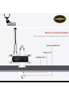 Black Hiran Instant Electric Water Heater Faucet Tap Hot Tap HomeKitchen Water Heating Instantaneous Water Heater Tank less for TapLED Electric Head Water Heaters For Home Kitchen 3000W  - Image 2
