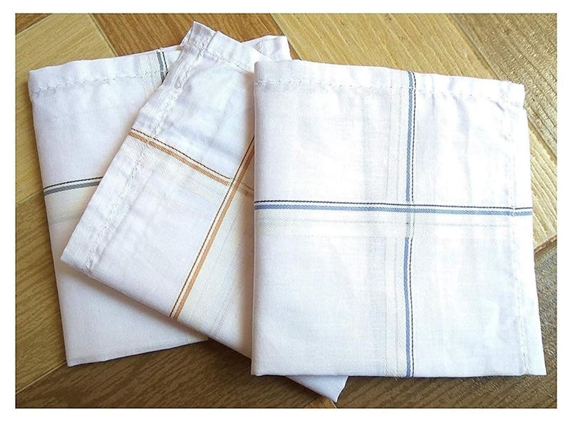 DIKHAWA Mens 100% Cotton Essential Handkerchiefs/Hanky/Rumal (White Striped_42CM X 42CM_Pack of 20) - Image 4