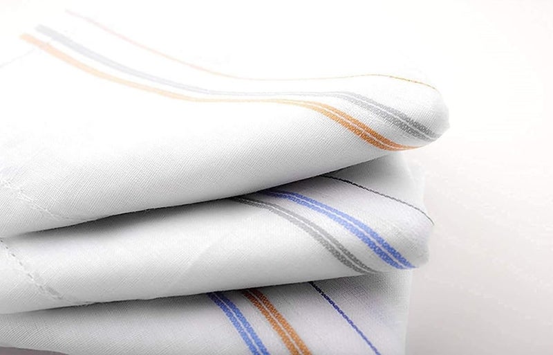 DIKHAWA Mens 100% Cotton Essential Handkerchiefs/Hanky/Rumal (White Striped_42CM X 42CM_Pack of 20) - Image 2