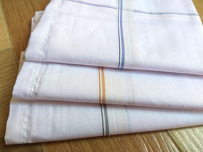 DIKHAWA Mens 100% Cotton Essential Handkerchiefs/Hanky/Rumal (White Striped_42CM X 42CM_Pack of 20) - Image 3