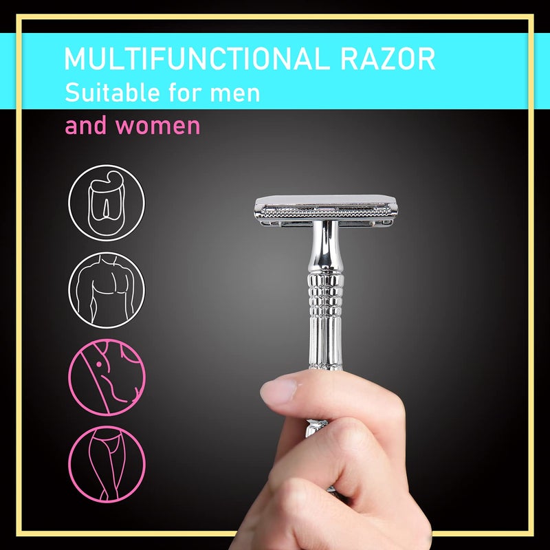 BAILI Classic 3-Piece Double Edge Safety Razor Wet Shaving for Men Women with Platinum Blade and Mirrored Travel Case BD176 - Image 2