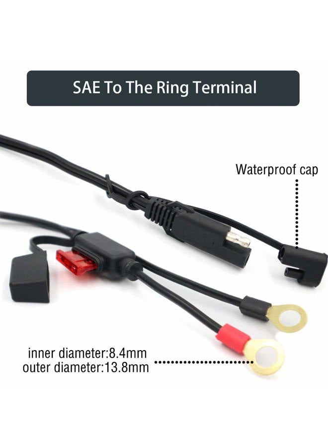 iMESTOU Motorcycle Solar SAE Quick Disconnect Extension Cable Adapter, Ring Terminal Harness with Black Fused 2-Pin Quick Disconnect Plug to Solar Panel, Power Supply, Motorcycle/Motorbike/Car (2pcs) - Image 3