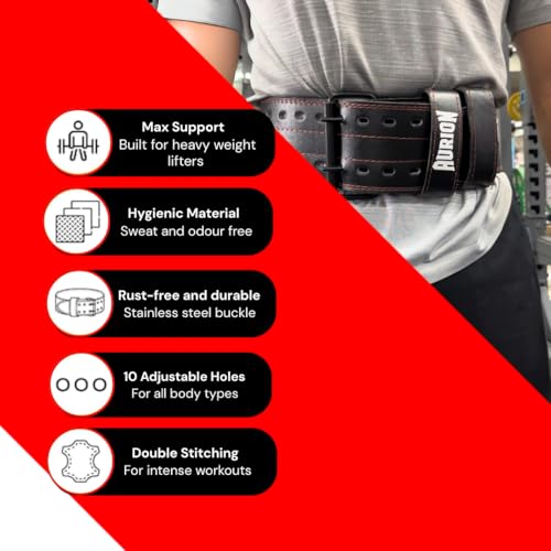 Aurion Gym Belt for Weight Lifting Panther Black Leather for Weightlifting, Deadlift & Strength Training with Double Pronged Buckle and 4mm EVA Foam Padded Back Support Belt for Men & Women (S/M) - Image 4