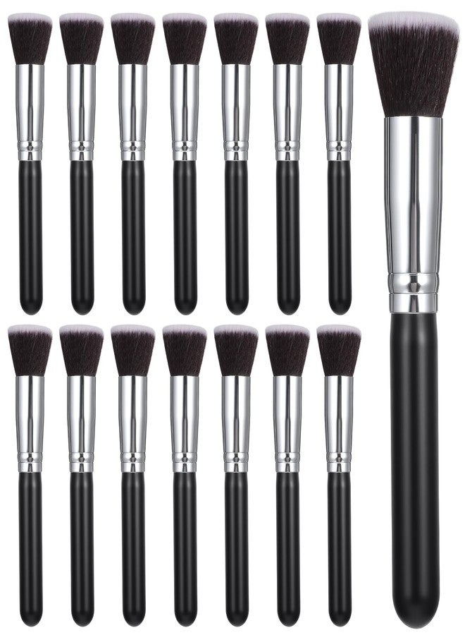 xozeooeu 15 Pcs Makeup Brushes, Synthetic Flat Top Foundation Brush Set For Liquid, Cream, Powder, Blending, Buffing, Blush, Concealer, Black Cosmetics Brush Kit - Image 1