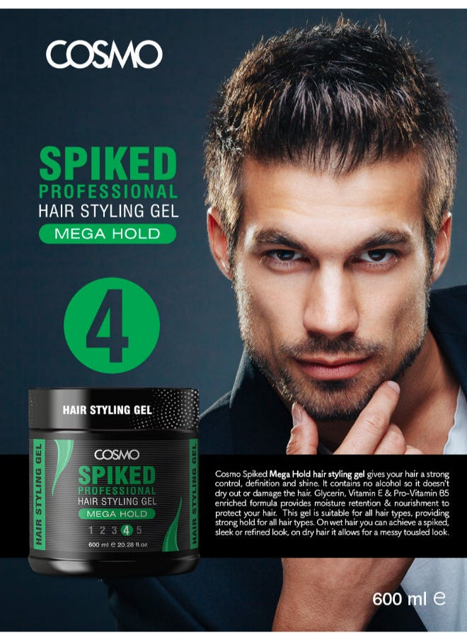 COSMO Mega Hold Spiked Professional Hair Styling Gel For Men 600ML, Number 4  - Image 2