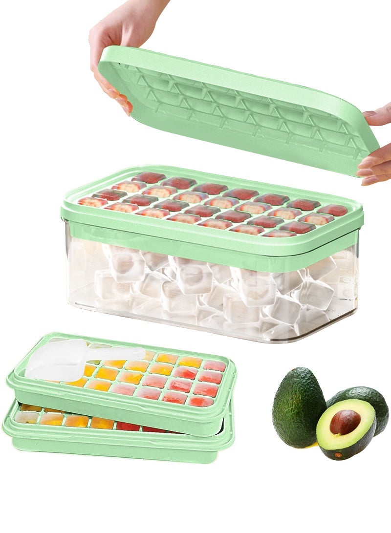 ACHAS Upgrade 2 Pack Ice Cube Tray with Lid & Bin & Scoop, Ice Cube Mold Stackable with 56 Cubes for Freezer with Easy-Release Silicone Bottom, for Drinks, Coffee, Cocktail, Food - Green - Image 1