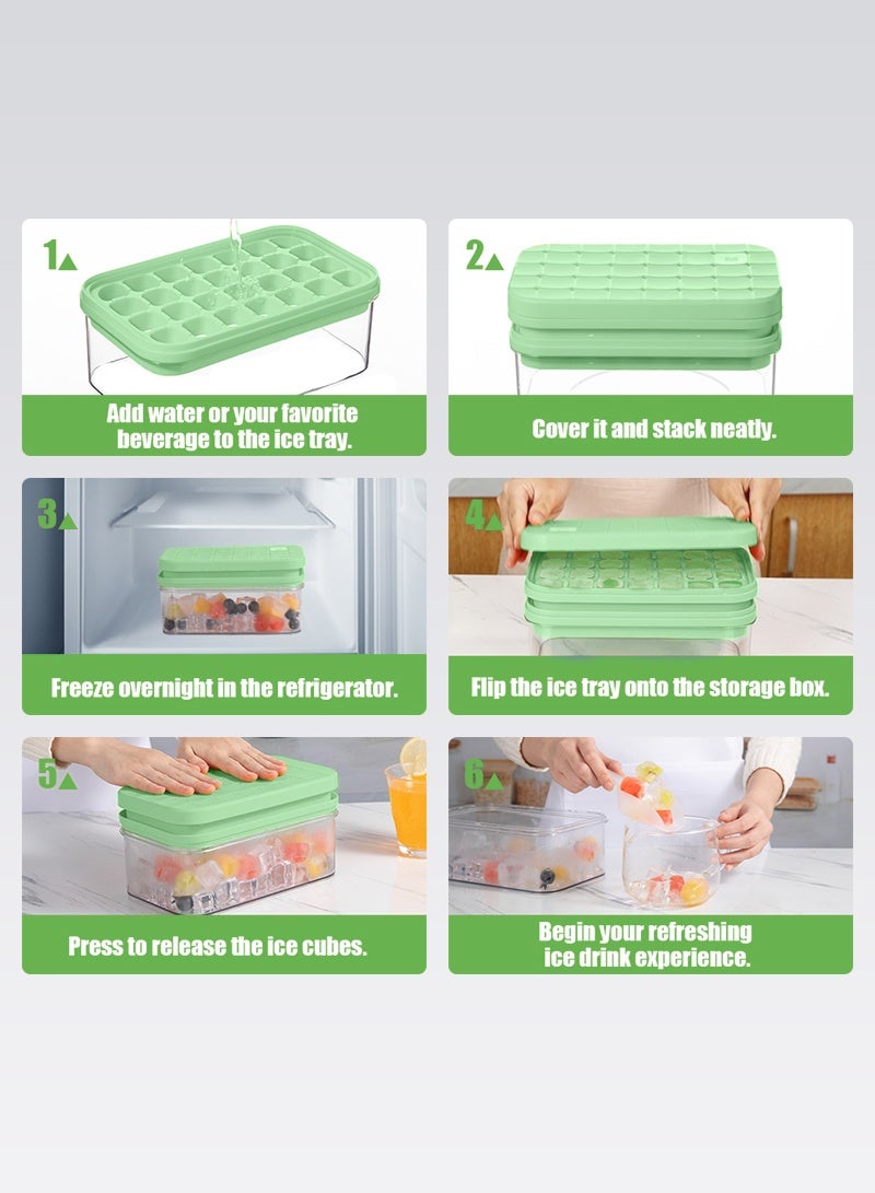 ACHAS Upgrade 2 Pack Ice Cube Tray with Lid & Bin & Scoop, Ice Cube Mold Stackable with 56 Cubes for Freezer with Easy-Release Silicone Bottom, for Drinks, Coffee, Cocktail, Food - Green - Image 2