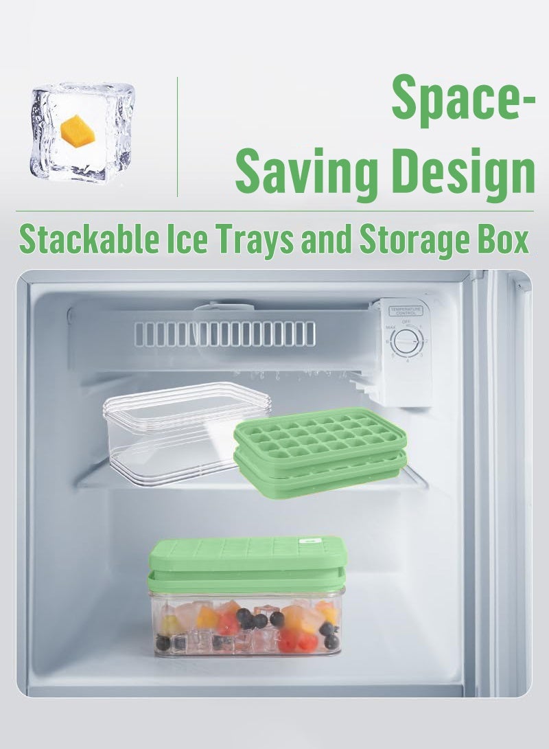 ACHAS Upgrade 2 Pack Ice Cube Tray with Lid & Bin & Scoop, Ice Cube Mold Stackable with 56 Cubes for Freezer with Easy-Release Silicone Bottom, for Drinks, Coffee, Cocktail, Food - Green - Image 5