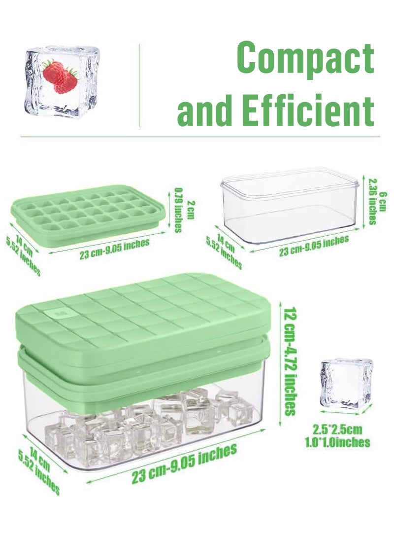 ACHAS Upgrade 2 Pack Ice Cube Tray with Lid & Bin & Scoop, Ice Cube Mold Stackable with 56 Cubes for Freezer with Easy-Release Silicone Bottom, for Drinks, Coffee, Cocktail, Food - Green - Image 3