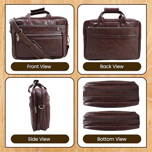 ESSENT Leather Bag for Men – Stylish Office Bag | Premium Laptop Bag for Man | Office Bag for Man with Adjustable Strap & Compartments | Laptop bags – Fits 15.6" Laptop (Brown) - Image 4