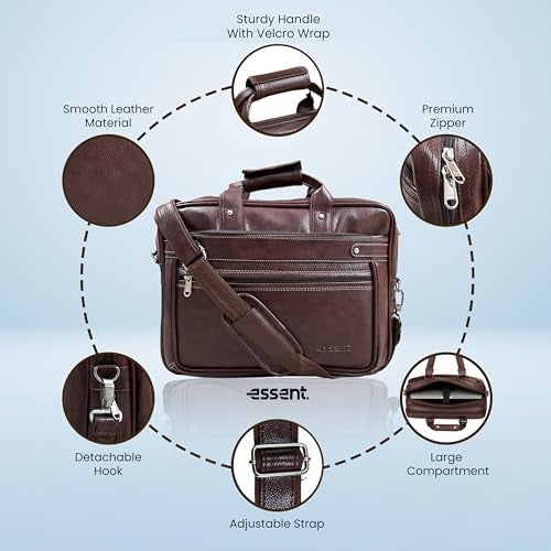 ESSENT Leather Bag for Men – Stylish Office Bag | Premium Laptop Bag for Man | Office Bag for Man with Adjustable Strap & Compartments | Laptop bags – Fits 15.6" Laptop (Brown) - Image 5