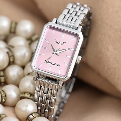 LOUIS DEVIN Silver Bracelet Metal Chain Analog Wrist Watch for Women (Pink Dial) | LD-LS193-PNK-CH - Image 3