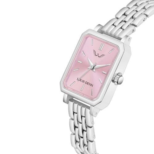 LOUIS DEVIN Silver Bracelet Metal Chain Analog Wrist Watch for Women (Pink Dial) | LD-LS193-PNK-CH - Image 4