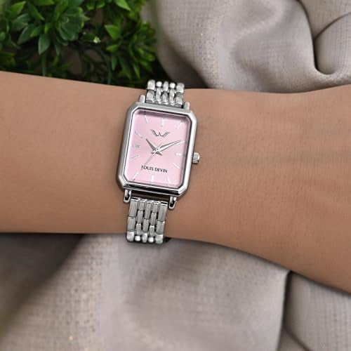 LOUIS DEVIN Silver Bracelet Metal Chain Analog Wrist Watch for Women (Pink Dial) | LD-LS193-PNK-CH - Image 2