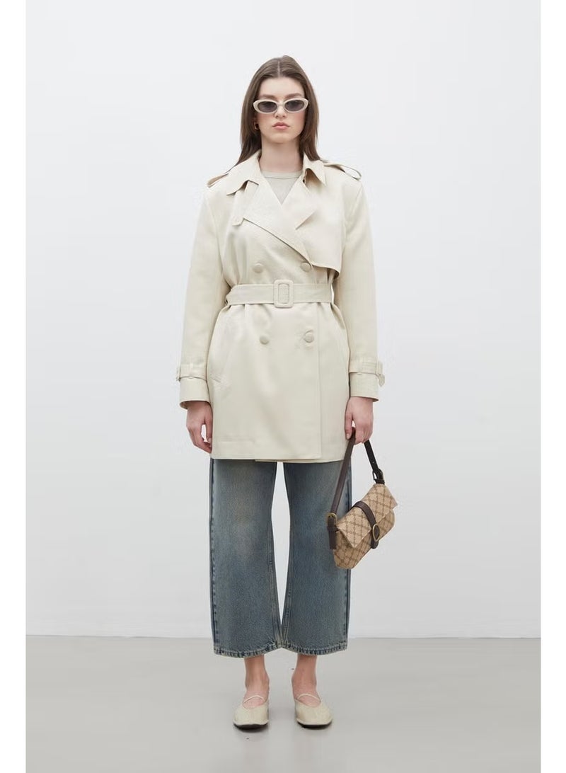 Manuka Chelsea Double Breasted Trench Coat Beige - Image 4