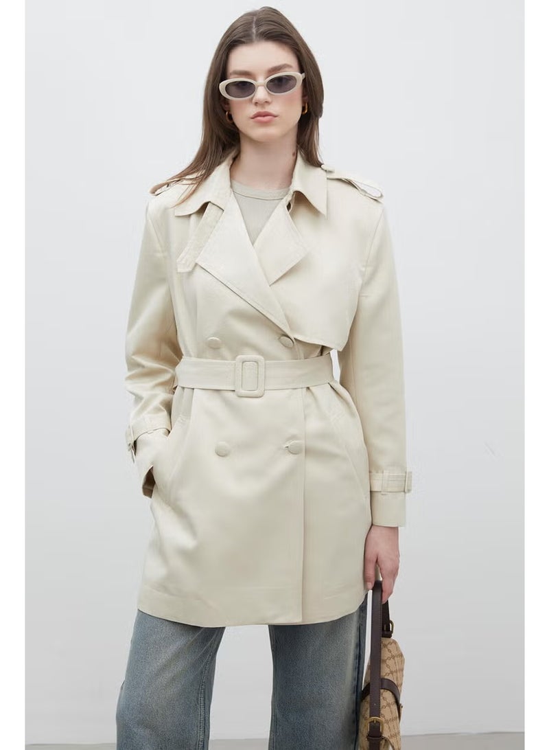 Manuka Chelsea Double Breasted Trench Coat Beige - Image 1