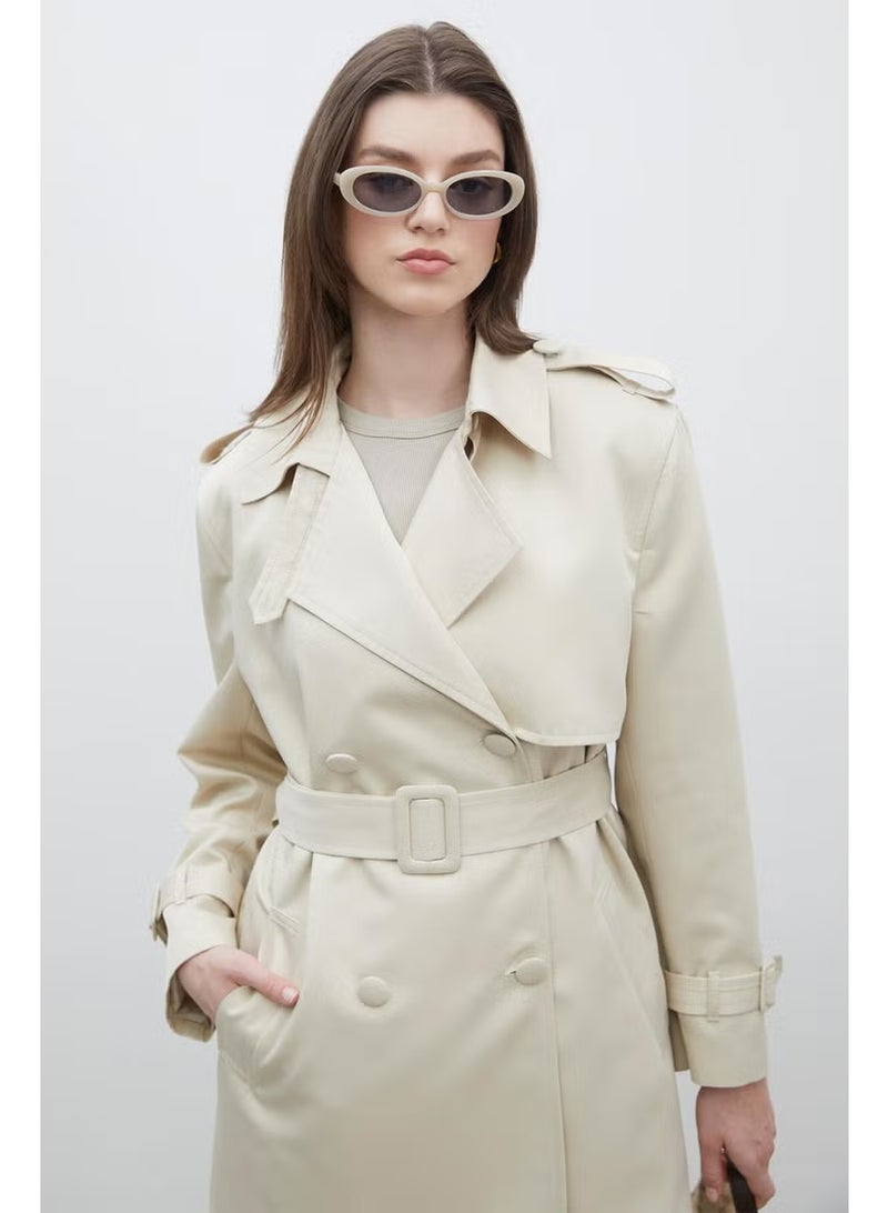 Manuka Chelsea Double Breasted Trench Coat Beige - Image 3