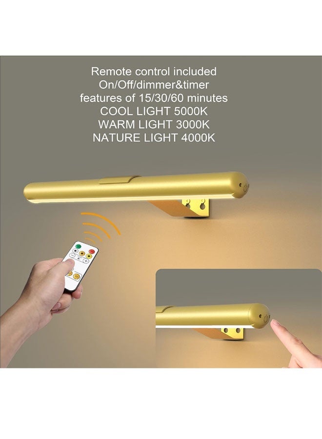 Wireless LED Picture Light, 4400mAh Battery Rechargeable Painting Wall Sconces, 3 Color Adjustable &Timer with remote, Display Lamp for Picture Frame Art Gallery Cabinet Mirror（Gold）  - Image 2