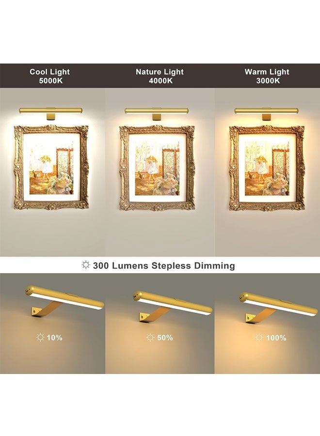 Wireless LED Picture Light, 4400mAh Battery Rechargeable Painting Wall Sconces, 3 Color Adjustable &Timer with remote, Display Lamp for Picture Frame Art Gallery Cabinet Mirror（Gold）  - Image 4