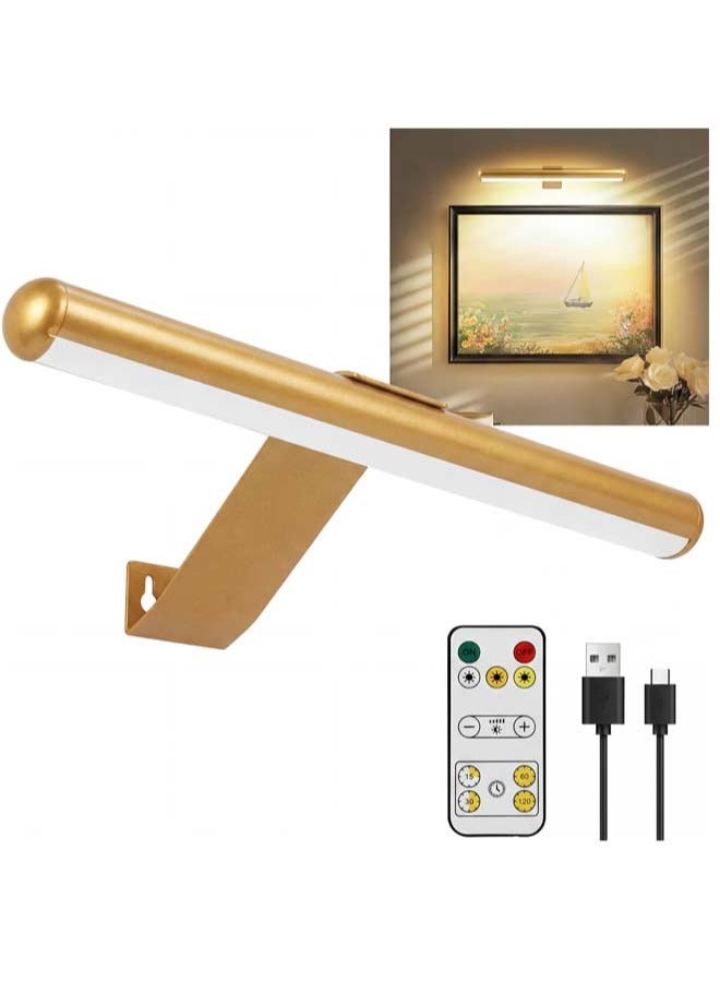 Wireless LED Picture Light, 4400mAh Battery Rechargeable Painting Wall Sconces, 3 Color Adjustable &Timer with remote, Display Lamp for Picture Frame Art Gallery Cabinet Mirror（Gold） - Image 1
