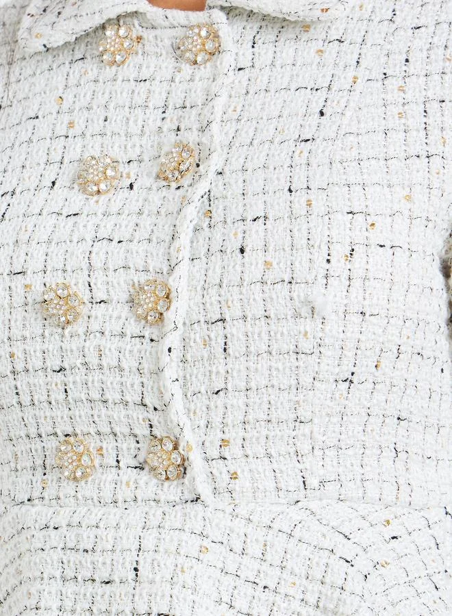 ستايلي فستان طويل بليزر بتفاصيل تويد بصف أزرار مزدوج