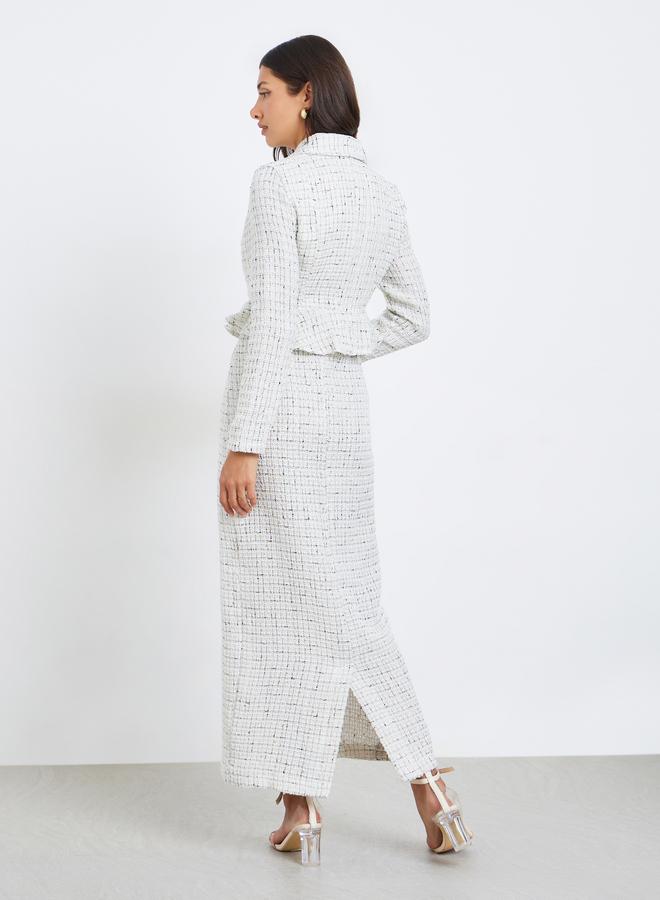 Styli Women White Tweed Double Breasted Blazer Maxi Dress - Image 5