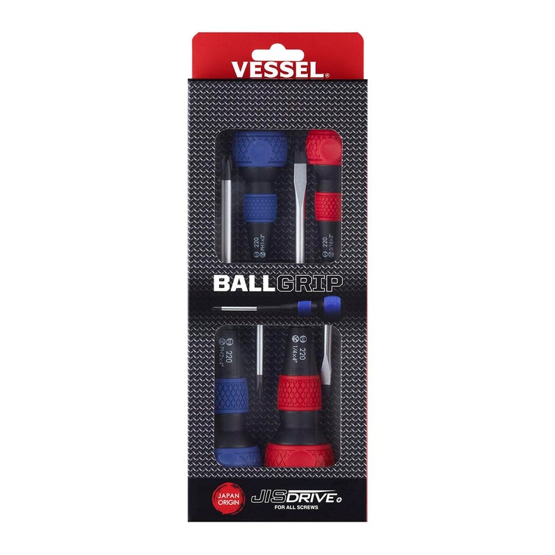 VESSEL BALL GRIP Screwdriver 4PC. Set, Red/Blue, 2204PBU - Image 1