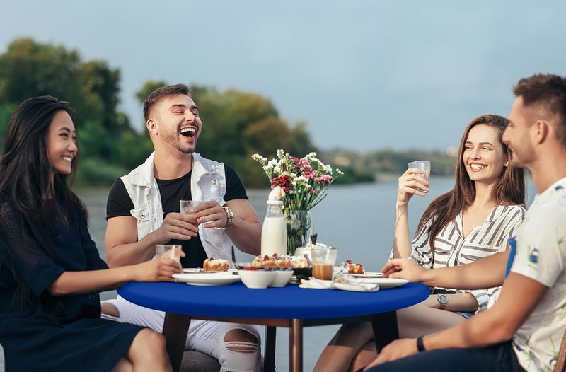 misaya 2 Packs Round Spandex Tablecloths, Stretch Elastic Tablecloth Cover Fits for 31"-35" Round Tables, Washable Polyester Table Cloth for Dining, Party, Outdoor and Indoor, Blue - Image 2