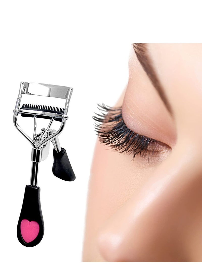 SYOSI مكبس رموش، مشبك تجعيد الرموش مع مشط مدمج أداة تجعيد الرموش مع فرشاة صغيرة أفضل مكبس رموش مع فاصل رموش وسادات إعادة تعبئة محمولة مدمجة لمكياج (أسود) - Image 1