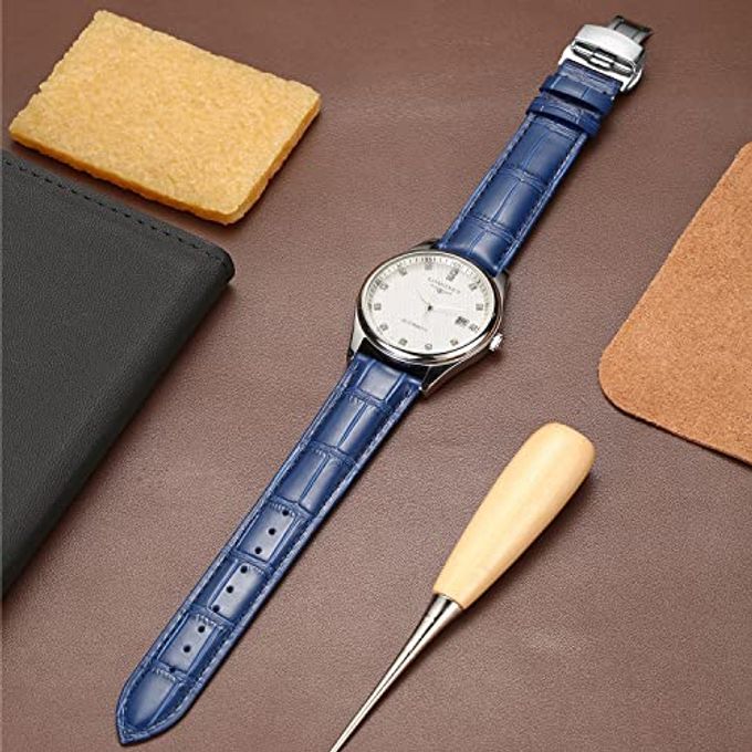 MORANO Moran Quick Release Leather Watch Bands Deployment Butterfly Buckle 18Mm 20Mm 22Mm 24Mm Blue Black Brown Calfskin Replacement Watch Strap For Men & Women - Image 2