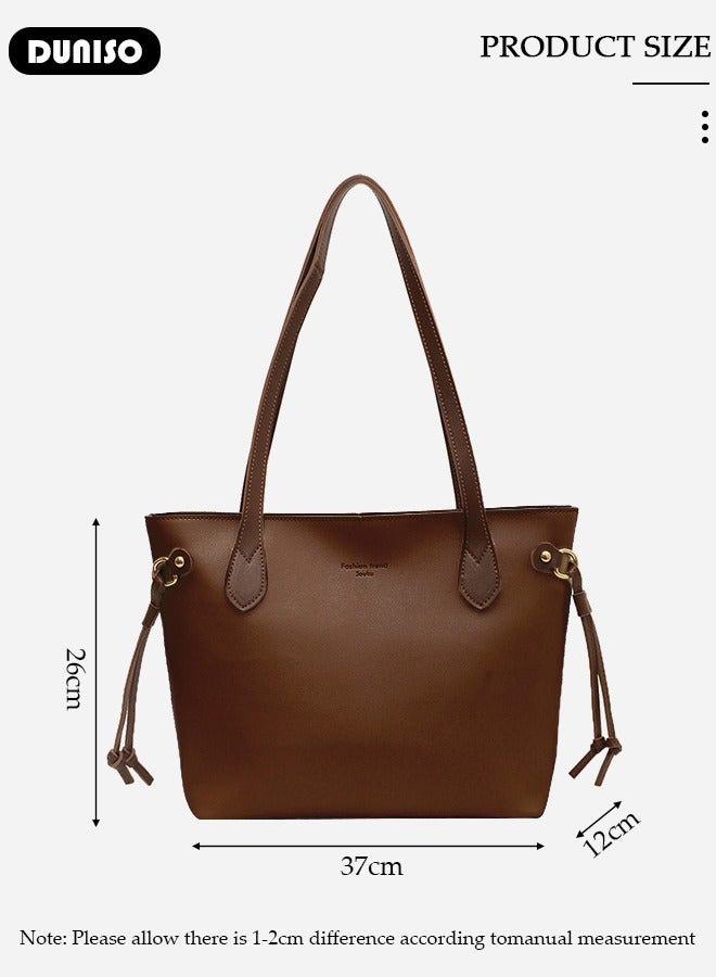 DUNISO Women's Shoulder Tote Bag Faux Leather Handbag for Women Large Capacity Messenger Bag, Fashionable Travel Shoulder Bag for Ladies Girls College Students - Image 4