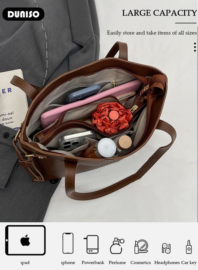 DUNISO Women's Shoulder Tote Bag Faux Leather Handbag for Women Large Capacity Messenger Bag, Fashionable Travel Shoulder Bag for Ladies Girls College Students - Image 5