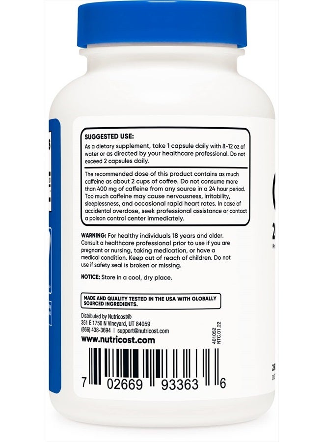 Nutricost Caffeine Pills, 200mg Per Serving (250 Caps)  - Image 3