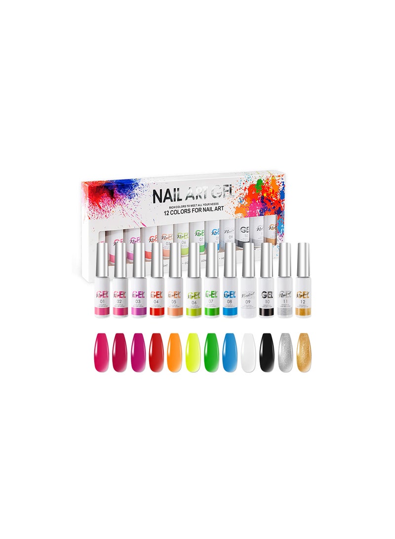 Pull Glue, Liner Gel Nail Polish Set Gel Nail Art Gel Paint for Nails Art Gel Liner Nail Art Nal Painting Liner Gel Polish Nail Paint Gel Polish Liner Design Gel Nail Polish Set for Women -12 Colors - Image 1
