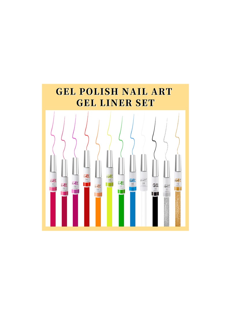 Pull Glue, Liner Gel Nail Polish Set Gel Nail Art Gel Paint for Nails Art Gel Liner Nail Art Nal Painting Liner Gel Polish Nail Paint Gel Polish Liner Design Gel Nail Polish Set for Women -12 Colors - Image 3