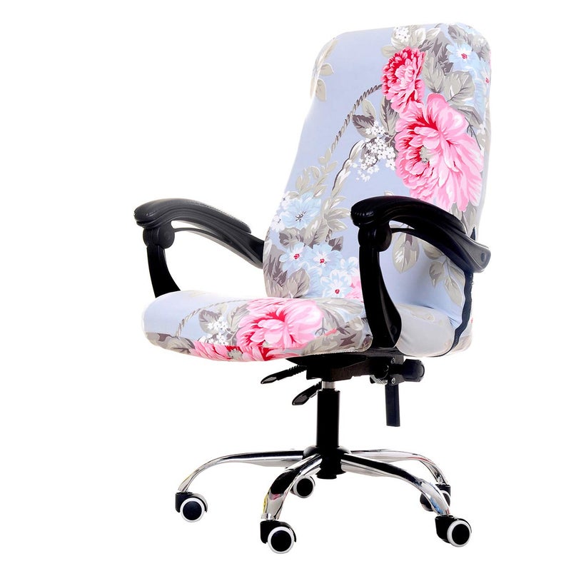 WOMACO Printed Office Chair Covers Stretch Computer Chair Cover Universal Boss Chair Covers Modern Simplism Style High Back Chair Slipcover Pink Flower Large