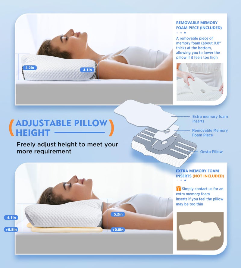 Osteo Cervical Pillow for Neck Pain Relief, Hollow Design Odorless Memory Foam Pillows with Cooling Case, Adjustable Orthopedic Bed Sleeping, Contour Support Side Back Stomach Sleepers - Image 4